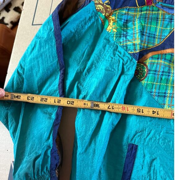 Vintage 80s Active Frontier Tracksuit Gold Turquoise Aqua Pink Women Windbreaker - Picture 8 of 9